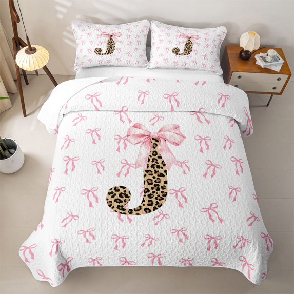 Erosebridal Dreamy Princess Bowknots Bed Spread Queen,Cheetah Pattern Monogrammed J Queen Coverlet Set For Girly,3 Pieces