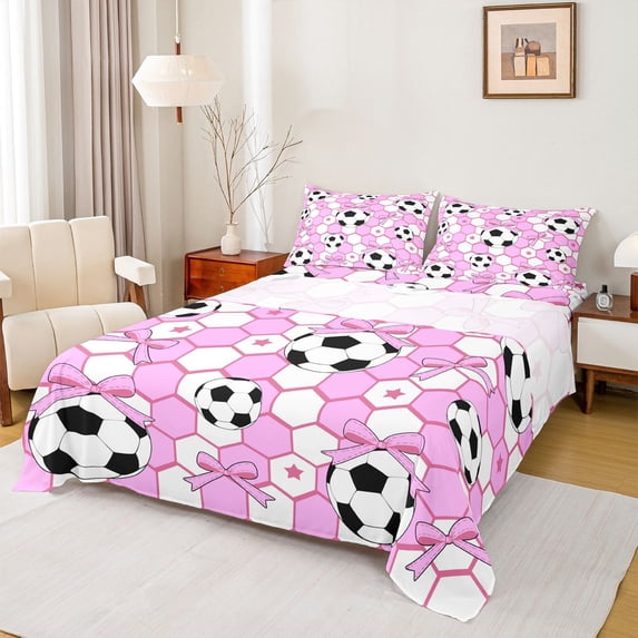 Erosebridal Dreamy Princess Style Full Size Sheets For Bowknot Lovers,Cartoon Soccer Pattern Ball Sport Theme Bed Sheets 4 Pieces