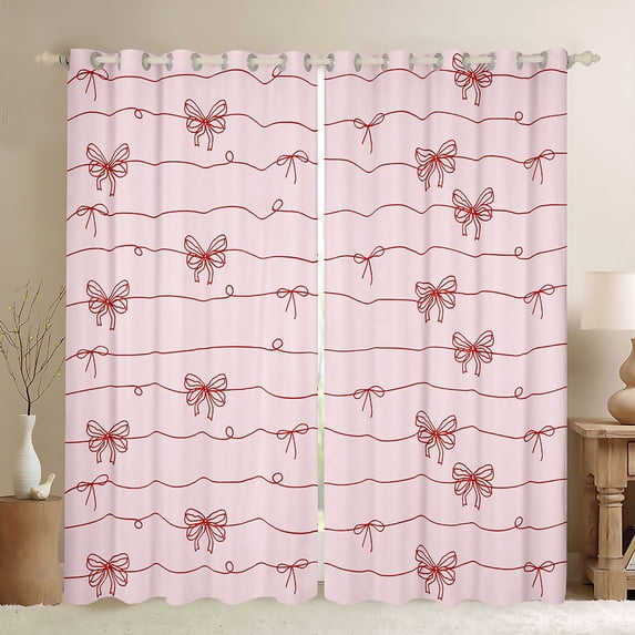 Erosebridal Dreamy Princess Style Kawaii Bowknot Blackout Curtains Set of 2 (52x84 Each) For Bows Lovers,Kawaii Bowknots Bow Tie Window Curtains,Pink Red