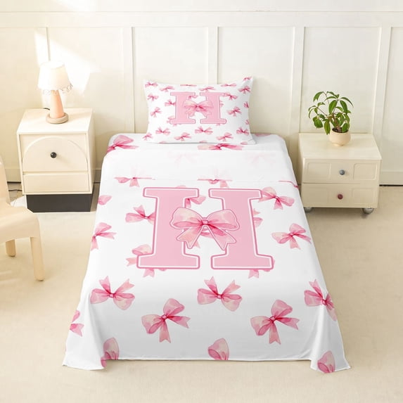 Erosebridal Dreamy Princess Style Twin Sheet Sets,Pink Bowtie Monogrammed H Bedding For Princess 3pcs