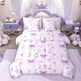 thumbnail image 1 of Erosebridal Dreamy Purple Bow Bedding Comforter Set 7pcs for Kid, Cartoon Floral King Bedding Sets, 1 of 7