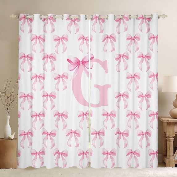 Erosebridal Dreamy Ribbon Bowknot Curtains Pack of 2 (42x84 Each) For Kids,Letter F Initial Themed Curtains Blackout