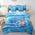 thumbnail image 1 of Erosebridal Dreamy Seashell Bedding Sets Full Size, Blue Coastal Ocean Comforter Sets with Sheets, Marine Decor, Reversible 7pcs, 1 of 5