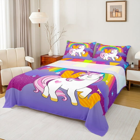 Erosebridal Dreamy Unicorn Bed Sheets Twin, Initial Letter V Bedding Twin Size, Rainbow Bed Sheets Set Twin Size, Super Cozy Room Decor, 3 Pieces