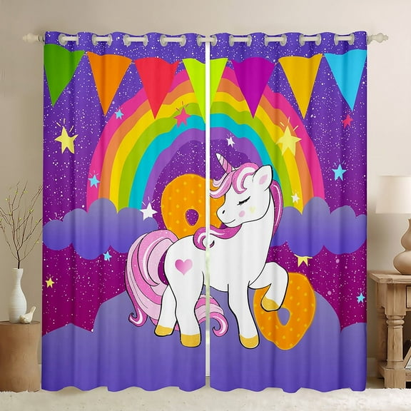 Erosebridal Dreamy Unicorn Curtains and Drapes (42x63), Initial Letter O Curtains for Living Room, Rainbow Blackout Curtains for Bedroom, Window Drapes Bedroom Decorative