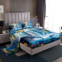 Erosebridal Dreamy Waterfall Twin Sheet Sets, 3D Dolphin Bedding Twin Size, Rustic Flower Reversible Bed Sheets Twin, Super Cozy Bedroom Decoration, 3pcs