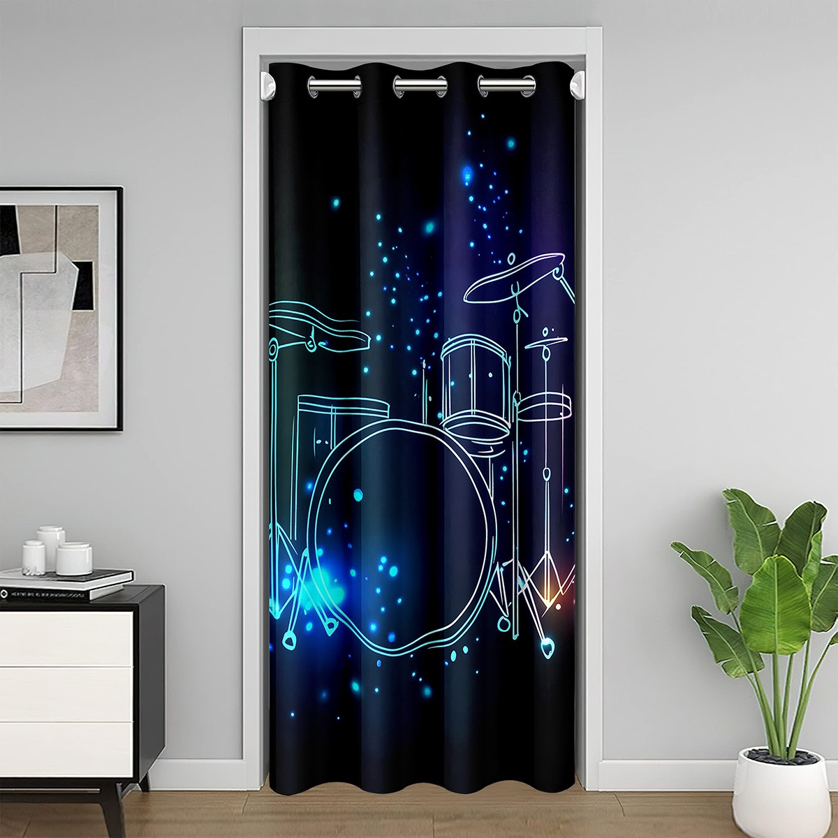Erosebridal Drum Kit Door Curtain Panel 84"x52",Hip Hop Door Curtain For Doorways 84"x52",Rock Music Room Divider Curtain,Melody Room Decoration
