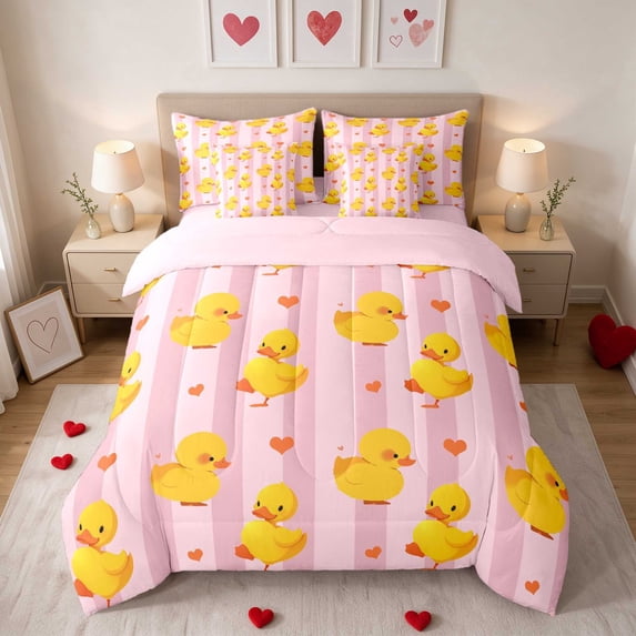 Erosebridal Duck Heart Line Art Animal Queen Bedding for Girls, Cute ...