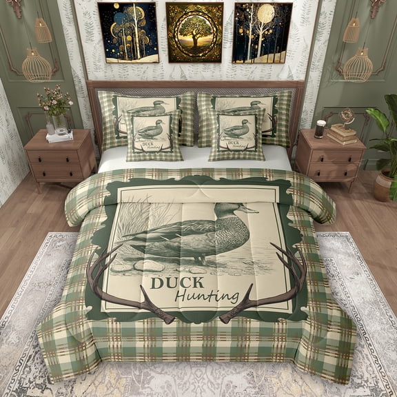Erosebridal Duck Hunting Bedding Comforter Set, Rustic Farmhouse King Bedding Sets, Gray Reversible, 7-Piece