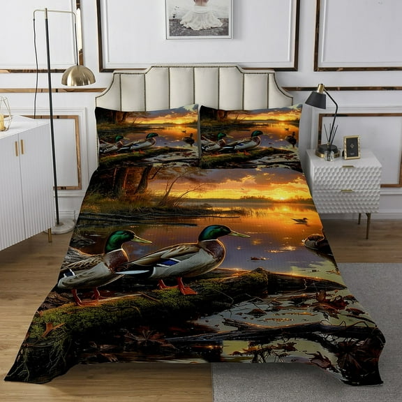 Erosebridal Duck Hunting Quilt Sets for Queen Size Bed,Cabin Farmhouse Bed Set,Lodge Decor,Lightweight,3pcs