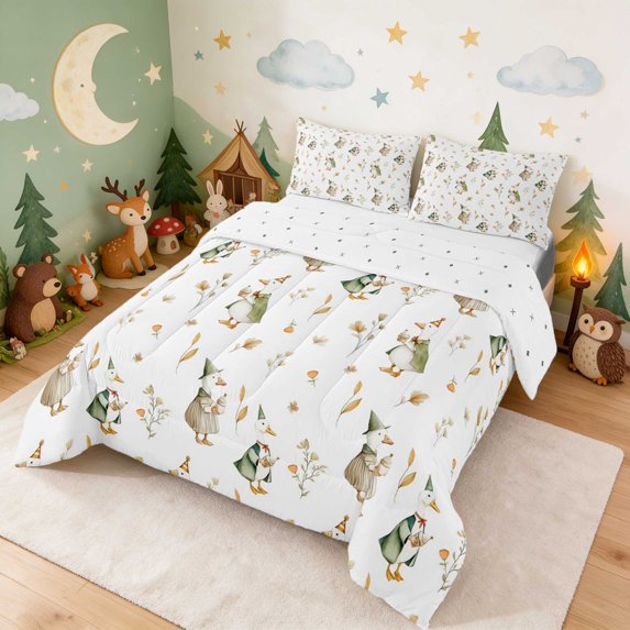 Erosebridal Duck Queen Comforter Set for Girls, Autumn Floral Comforter Sets Queen, Reversible 3-Piece 1 Comforter and 2 Pillowcases