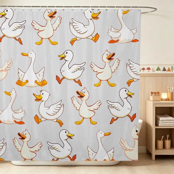 Erosebridal Duck Shower Curtain 72Wx72L for Boys Girls, Grey Background Waterproof Bathroom Curtain