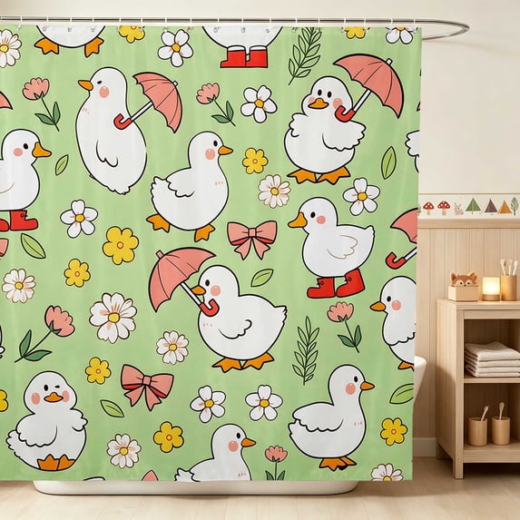 Erosebridal Duck Shower Curtain 72Wx72L for Girls, Rainy Day Waterproof Bathroom Curtain