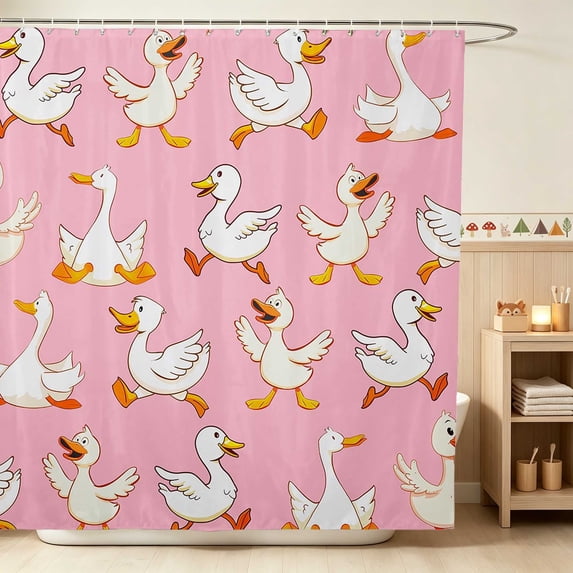 Erosebridal Duck Shower Curtain 72Wx78L for Girls, Pink Background Waterproof Bath Curtain