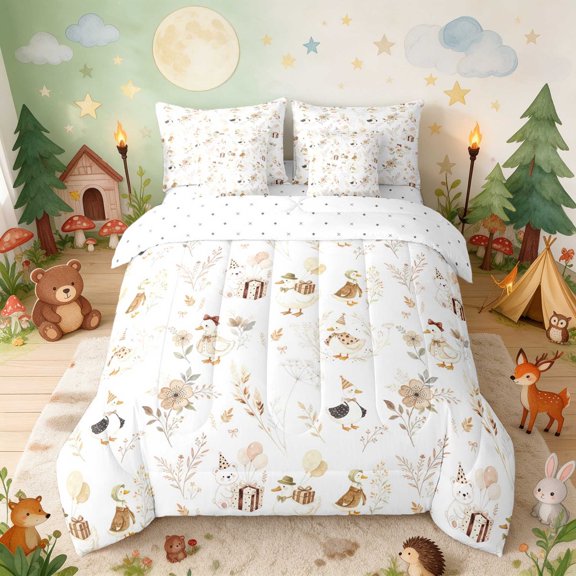 Erosebridal Duck Twin Bedding for Girls, Party Gifts Bedding Comforter Set, Reversible 7-Piece
