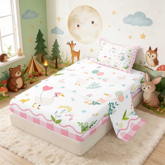 Erosebridal Duck Twin Sheets for Girls, Balloons Bedding, 3pcs 1 Flat Sheet 1 Fitted Sheet and 1 Pillowcase