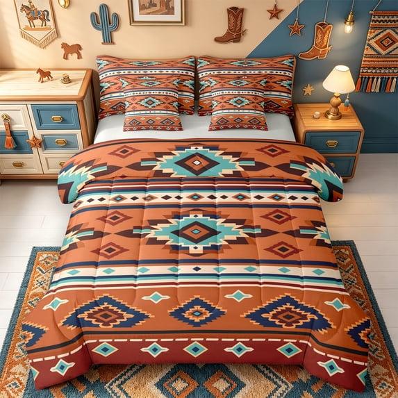 Erosebridal Earthy Aztec Geometric 7 Pieces Full Size Bedding Sets,Warm ...