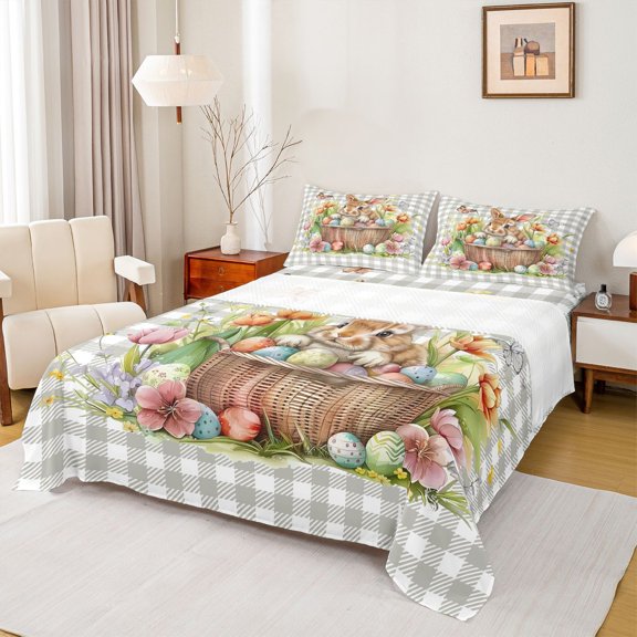Erosebridal Easter Eggs Rabbit Kid Queen Sheet Sets, Buffalo Bed Set, 4 Pieces