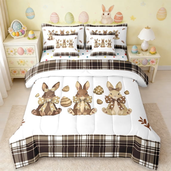 Erosebridal Easter Kids 7-Piece Twin Bedding Sets,Cute Bunny Rabbit Easter Eggs Bedding Comforter Set For Men Women Reversible