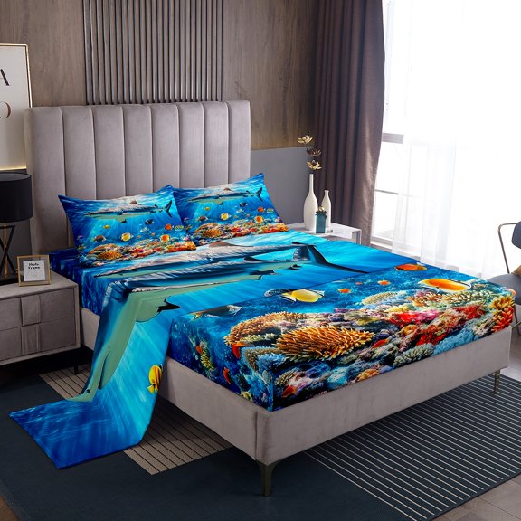 Erosebridal Animal Shark Sheet Set Twin,Sea Wildlife Bedding Sets Twin Size,Teenager Bedroom Decor,Breathable,3pcs