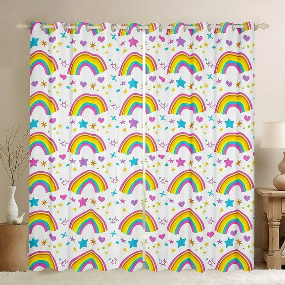 Erosebridal Cartoom Rainbow Curtains Pack of 2 (52x63),Stars Love Heart 30%-50% Blackout Curtains for Bedroom,Kawaii Decoration