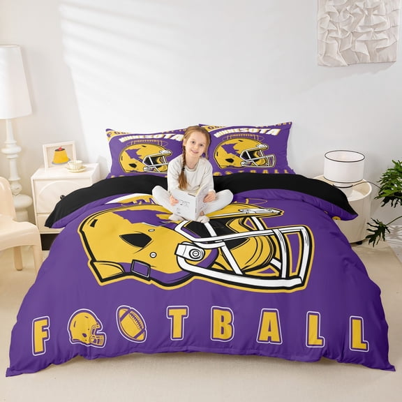 Erosebridal Eat Sleep City Comforter Cover Twin, Soccer Sport Bedding Sets Twin Size, Yellow Purple Reversible Duvet Cover Twin, Breathable Bedroom Decoration, 2pcs（No Comforter）