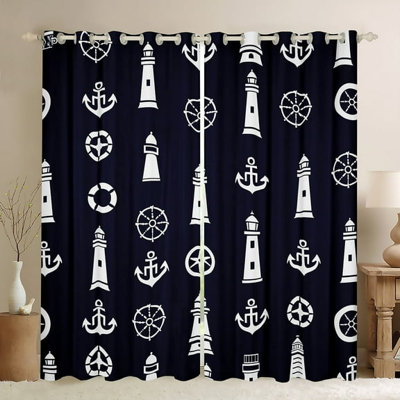 Erosebridal Ocean Anchor Lighthouse Curtains for Living Room,Nautical Theme 30%-50% Blackout Curtains Set of 2 (38x45),Curtains Pack of 2 (38x45),Marine Decor