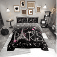 thumbnail image 1 of Erosebridal Eiffel Tower Paris Print Comforter Sets Full Size, Pink Butterfly Flower Comforters & Duvets, Super Cozy Bedding Full Comforter Set, Black Bedroom Decorative, 3-Piece, 1 of 8
