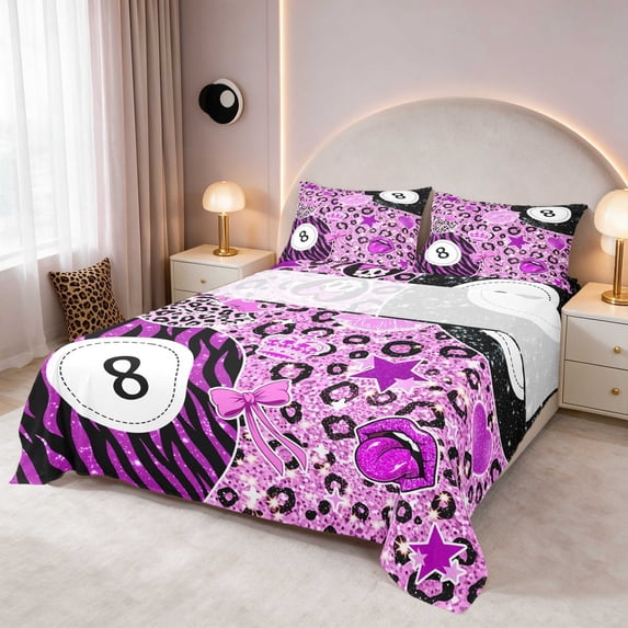 Erosebridal Eight Ball Queen Sheets Rose Leopard Queen Sheet Sets 4-Piece (1 Flat Sheet, 1 Fitted Sheet and 2 Pillowcases)