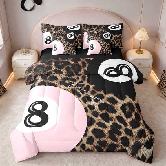 Erosebridal Eight Ball Twin Bedding Crimson Bedding Comforter Set, Crimson Leopard 7-Piece