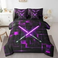 thumbnail image 1 of Erosebridal Electric Games Bedding Twin Size,Purple Neon Light Comforter Sets with Sheets,Glowing Ombre Checkered Bedding Sets Twin Size For Teens,Ultra Soft Bedroom Decoration Reversible,7pcs, 1 of 6