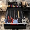 thumbnail image 1 of Erosebridal Electric Guitar Pattern Zipper Twin Comforter Sets with Fitted Sheet and 2 Pillowcases,Retro Music Instrument Print Zipper Bedding Set,Red Black White,Black Reversible, 1 of 6