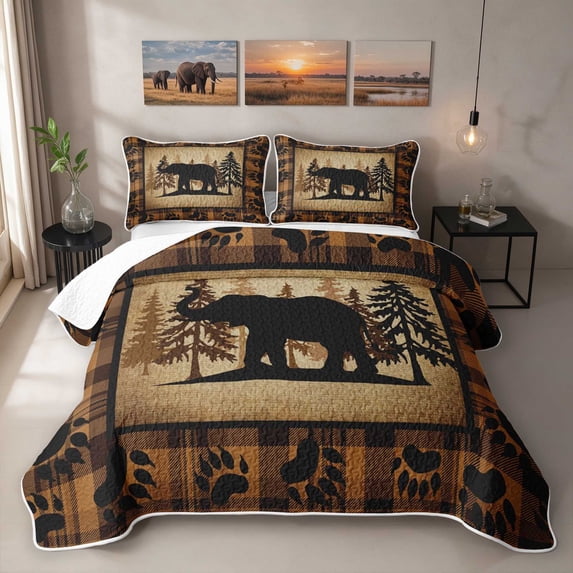 Erosebridal Elephant Bed Spread Queen, Rustic Woodland Queen Coverlet Set, 3-Piece 1 Quilt and 2 Pillowcases