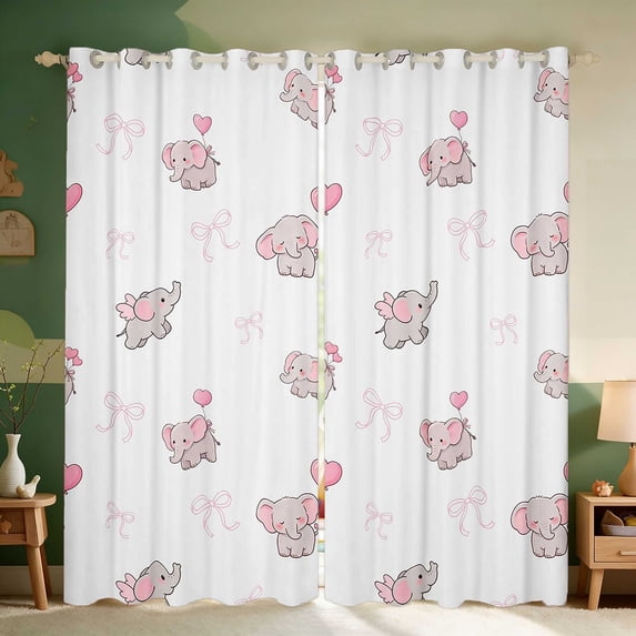 Erosebridal Elephant Blackout Curtains for Girls, Heart Balloons Curtains Pack of 2 (42x84 Each)