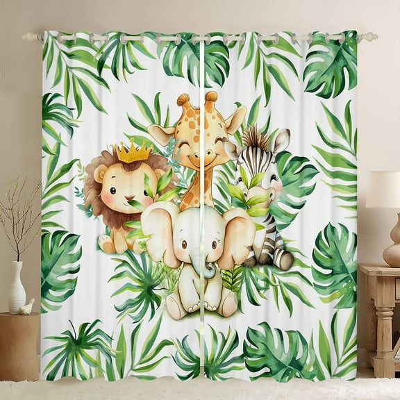 Erosebridal Elephant Lion Zebra Curtains for Living Room (38Wx45L),Tropical Leaves 30%-50% Blackout Curtains Set of 2 (38x45),Cartoon Animal Curtains and Drapes,Kawaii Bedroom Decoration