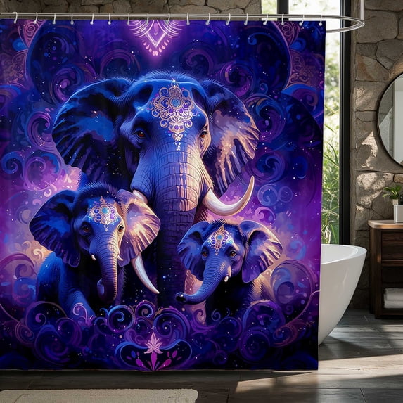 Erosebridal Elephant Shower Curtain 72Wx84L, Purple Bohemian Waterproof Bathroom Shower Curtain
