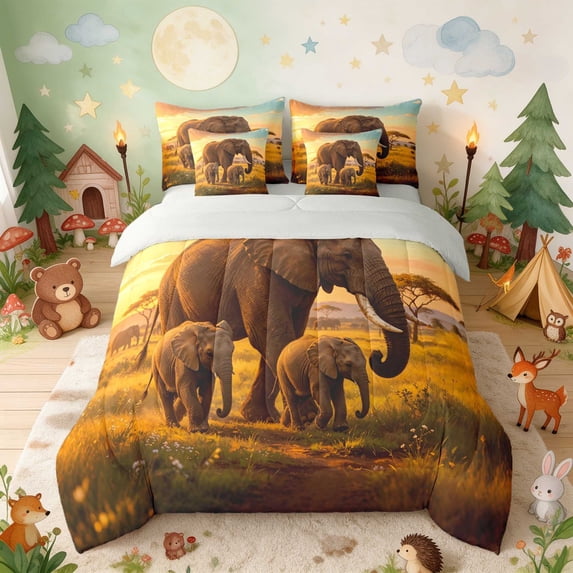 Erosebridal Elephant Twin Bedding for Boys Girls, Baby Elephants Bedding Comforter Set, Gray Reversible 7pcs