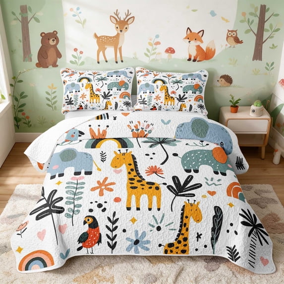 Erosebridal Elephant Twin Quilt Set for Boys Girls, Colorful Safari Twin Coverlet Set, 2-Piece 1 Bedspread and 1 Pillowcase