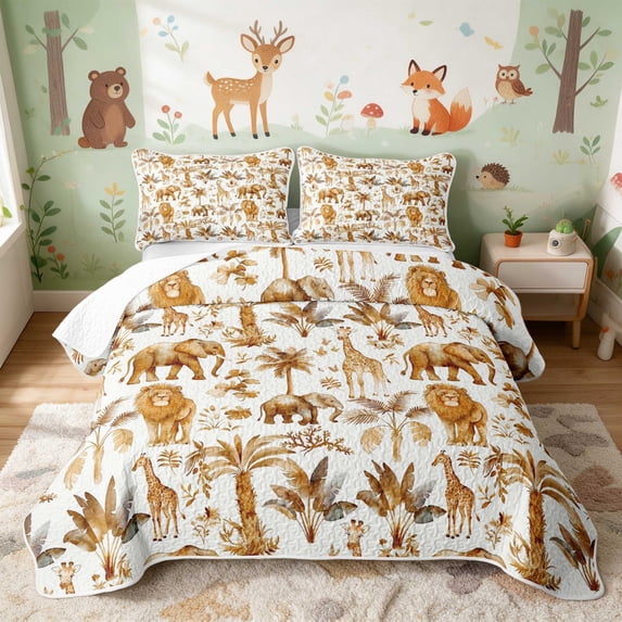 Erosebridal Elephant Twin Quilt Set for Boys Girls, Vintage Safari Twin Coverlet Set, 2 Pieces 1 Bedspread and 1 Pillowcase