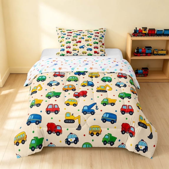 Erosebridal Emergency Vehicle Twin Comforter Sets, Construction Bedding Set, Emergency Vehicles, Stars Reversible 2-Piece 1 Comforter and 1 Pillowcase