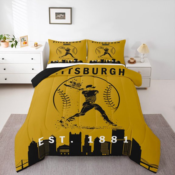 Erosebridal Est Sleep Bedding Sets Twin with Comforter, Modern Ball Sports Duvet Insert, Baseball Print Reversible Comforter Sets Twin Size, Microfiber Bedroom Decoration, 2pcs