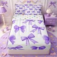 thumbnail image 1 of Erosebridal Ethereal Satin Bow Zipper Queen Comforter Set with Fitted Sheet and 2 Pillowcases,Airy Seamless Motif Zipper Bedding Set,Purple White,4 Pieces,Reversible, 1 of 6