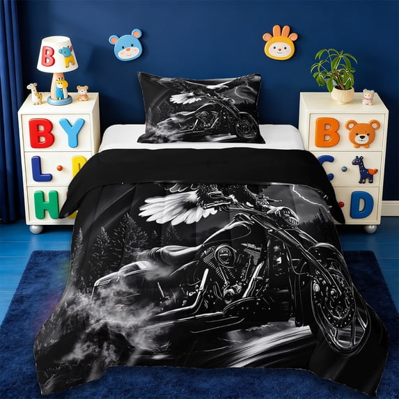 Erosebridal Extreme Sport Motocross Twin Comforter Sets,Wild Animal Eagle Bedding Set For Men Women, Reversible 2 Pieces