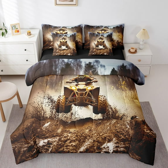 Erosebridal Extreme Sports Bed in a Bag Twin size, Modern Motorcycle Bed Set, Male Teens Reversible Bedding Twin Size, Lightweight Bedroom Decoration, 7pcs