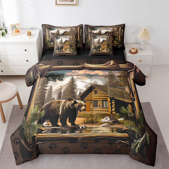 Erosebridal Bear Bedding King Size, Woodland Wildlife Bed in a Bag King size, Farmhouse Decor, Reversible 7 Pieces