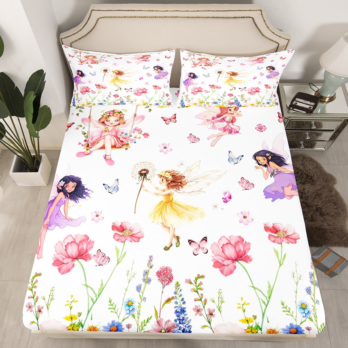 Erosebridal Fairy Elf Fitted Sheet Twin, Spring Daisy Floral Bedding ...
