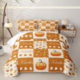 thumbnail image 1 of Erosebridal Fall Pumpkin Maple Leaf Twin Quilt Set for Boys Girls, Orange Patchwork Buffalo Twin Coverlet Set, 2 Pieces, 1 of 7