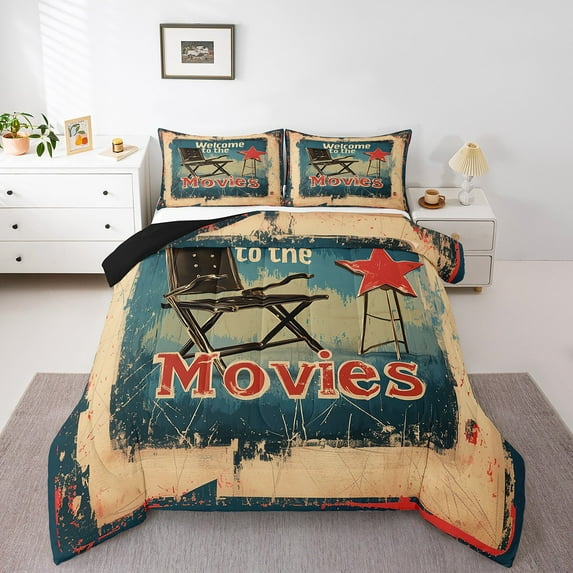 Erosebridal Family Theater Bedding Sets with Comforter, Retro Cinema Duvet Insert, Film Movie Reversible Bedding Comforter Set, Super Cozy Bedroom Decorative, 2pcs