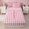 thumbnail image 1 of Erosebridal Fancy Satin Bow Ribbon Zipper Full Size Comforter Sets with Fitted Sheet and 2 Pillowcases, Romantic Floral Print Zipper Bedding Set for Girls, Pink Reversible, 1 of 7