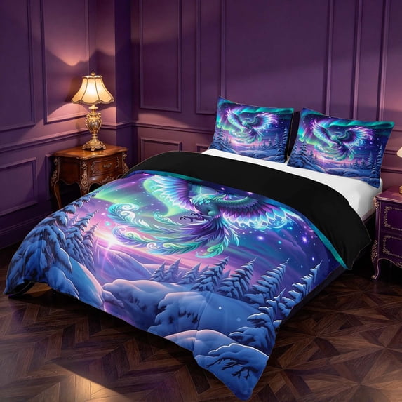 Erosebridal Fantasy Bird Duvet Cover King,Aurora Borealis Woods King ...